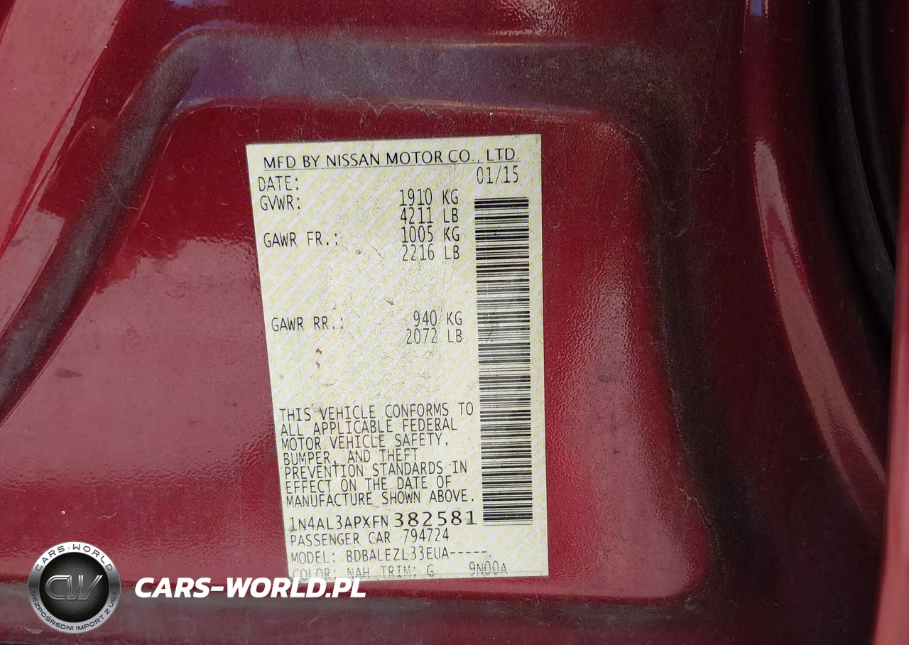 2015 Nissan Altima 2.5-2.5 S-2.5 Sl-2.5 Sv VIN:1N4AL3APXFN382581 - 9