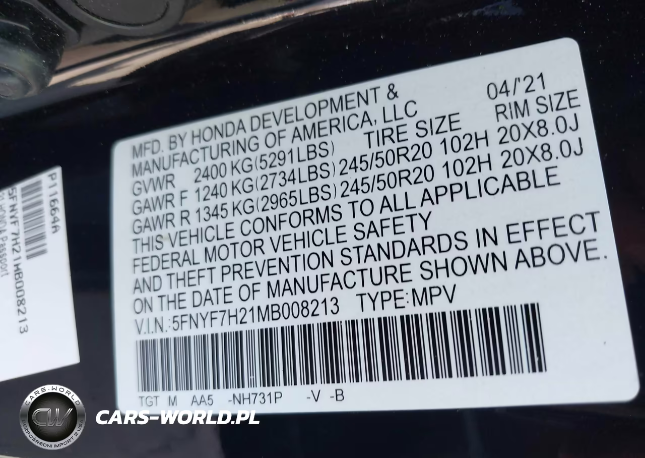 2021 Honda Passport 2Wd Sport VIN:5FNYF7H21MB008213 - 9