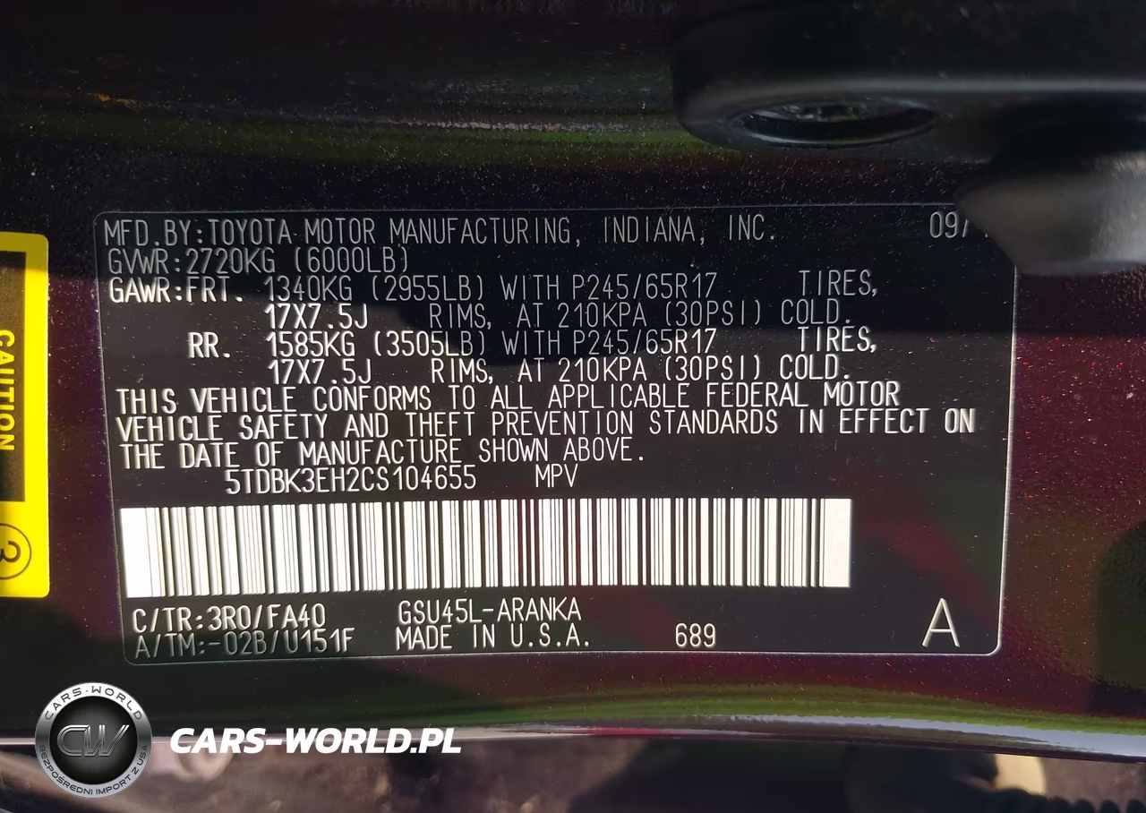 2012 Toyota Highlander Base V6 VIN:5TDBK3EH2CS104655 - 9