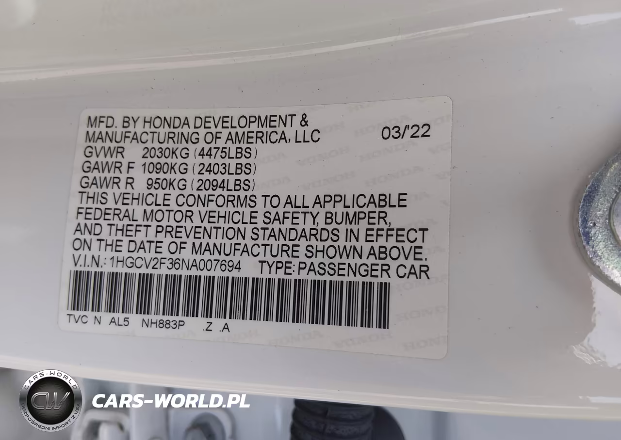 2022 Honda Accord Sport 2.0T VIN:1HGCV2F36NA007694 - 9