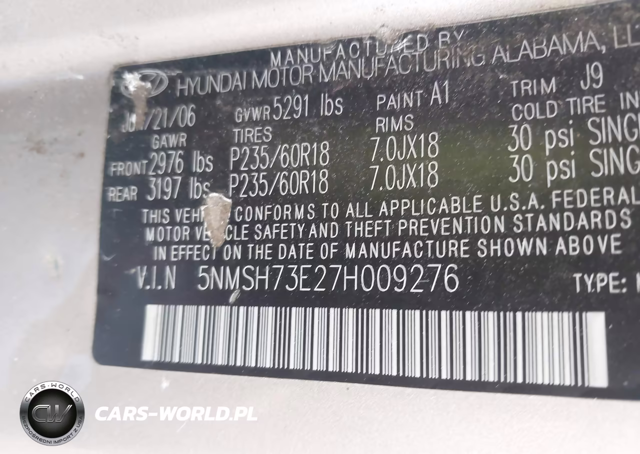 2007 Hyundai Santa Fe Limited-Se VIN:5NMSH73E27H009276 - 9