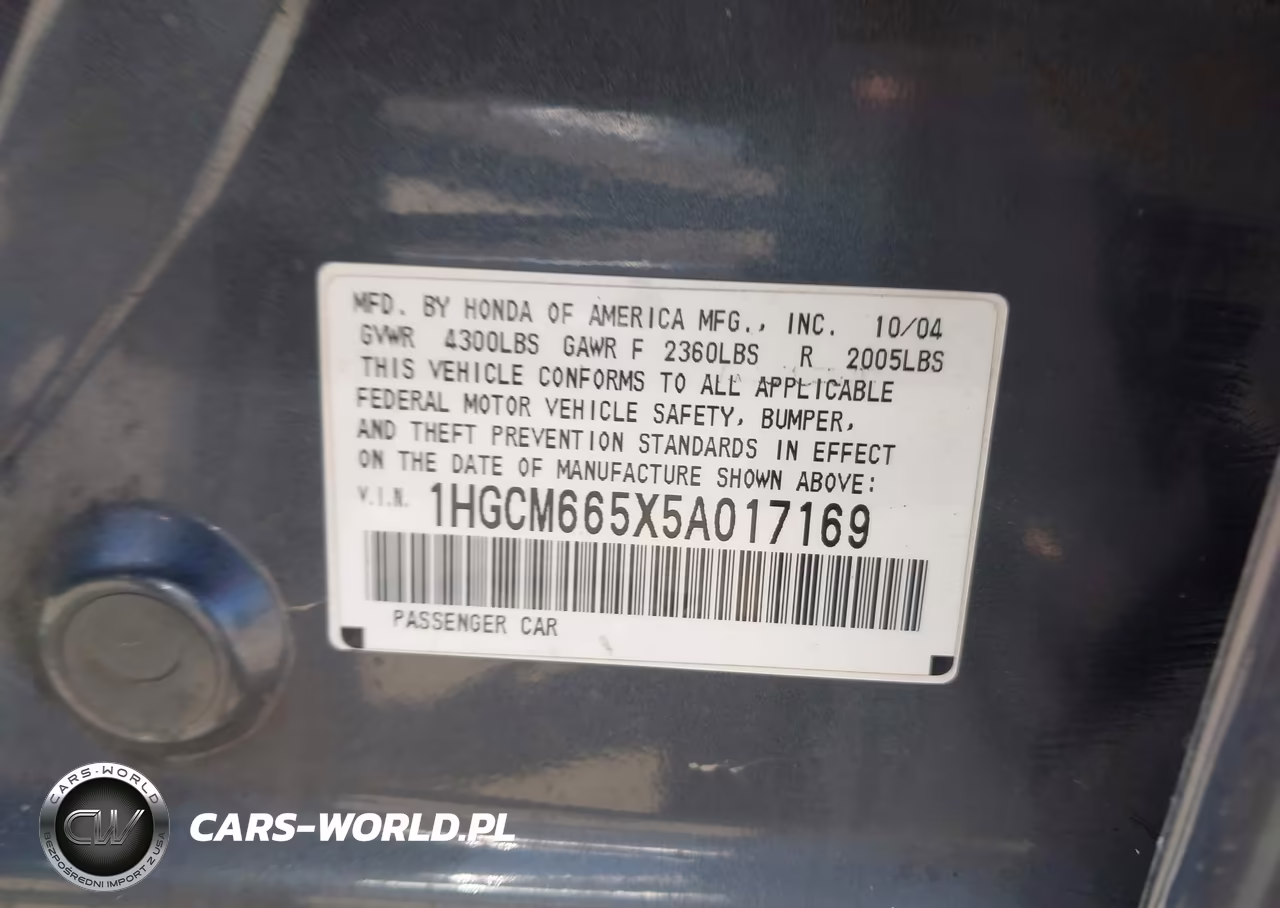 2005 Honda Accord 3.0 Ex VIN:1HGCM665X5A017169 - 9