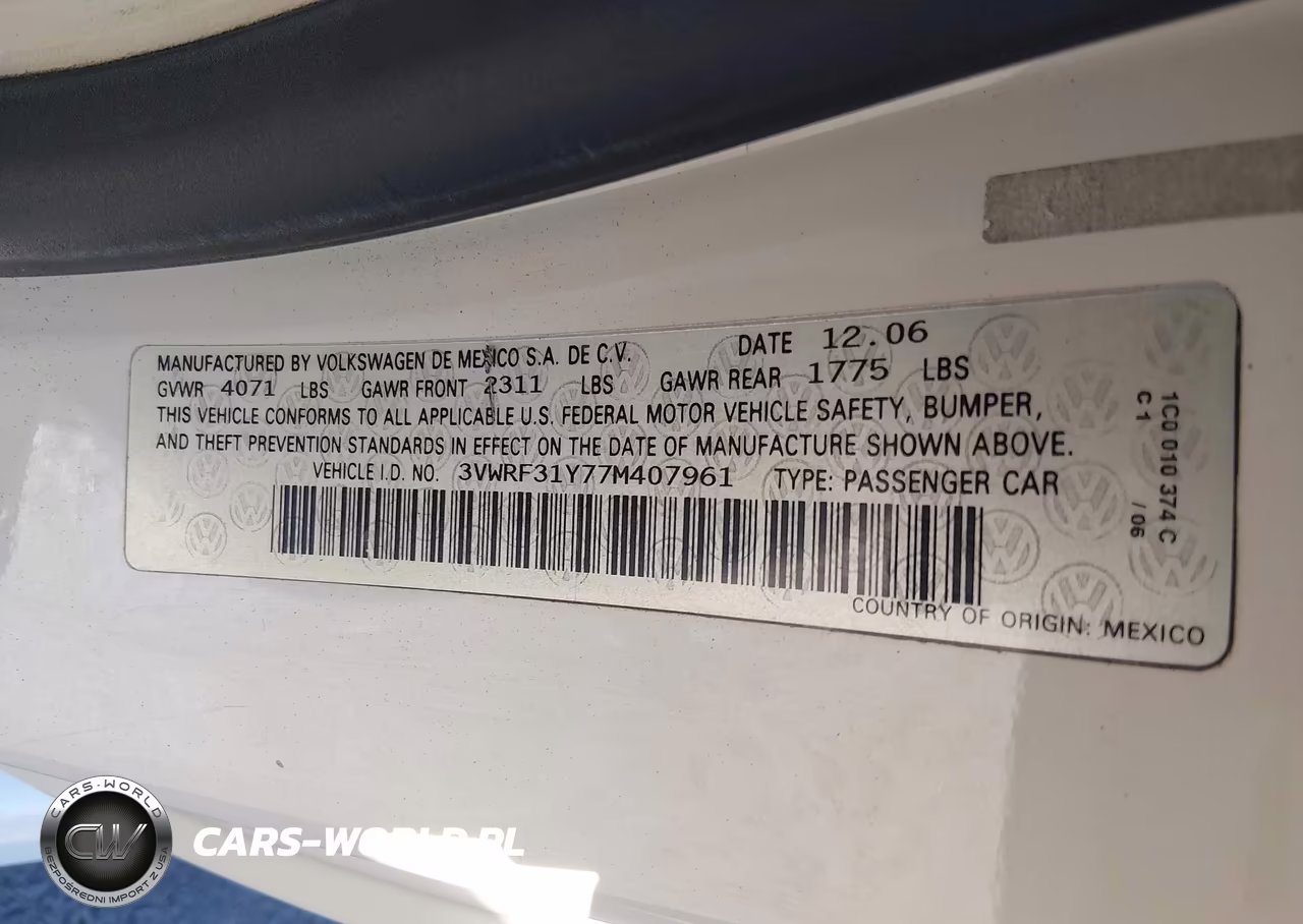 2007 Volkswagen New Beetle 2.5 (A6) VIN:3VWRF31Y77M407961 - 9