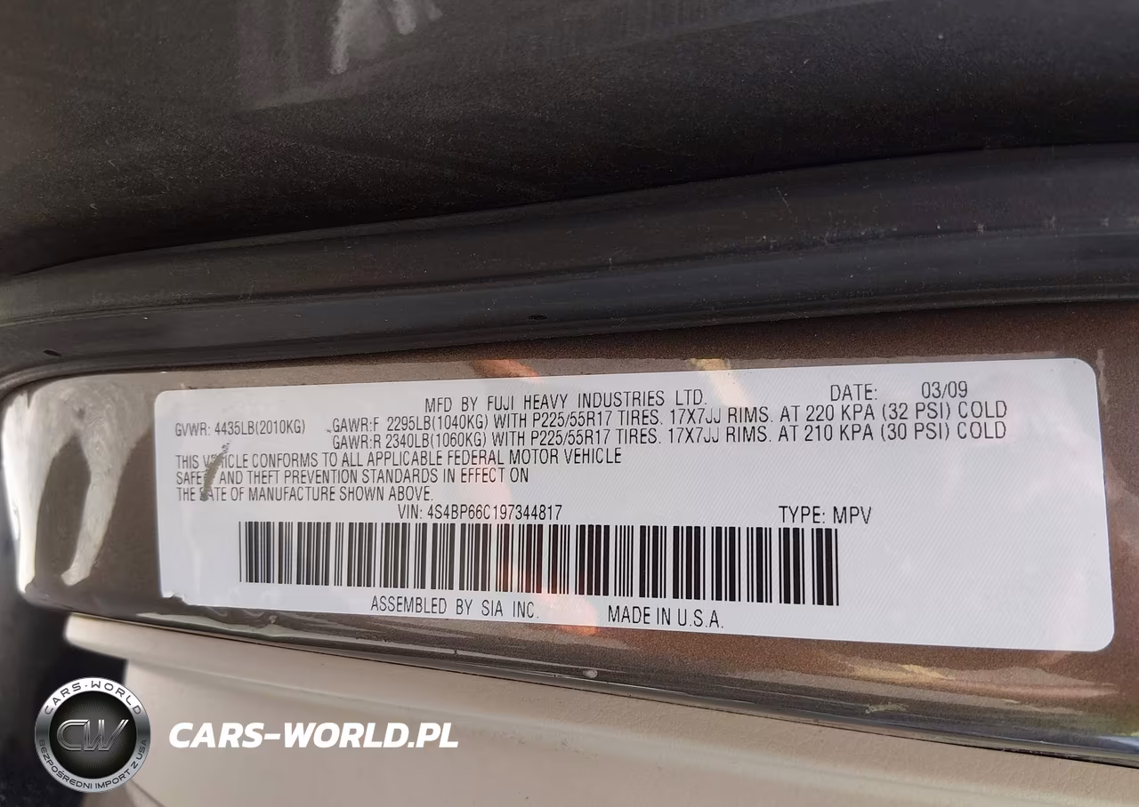 2009 Subaru Outback 2.5I Limited VIN:4S4BP66C197344817 - 9