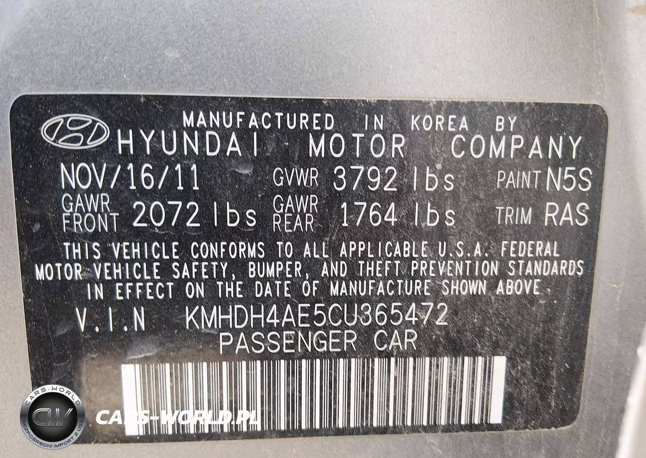 2012 Hyundai Elantra Gls (Ulsan Plant) VIN:KMHDH4AE5CU365472 - 9