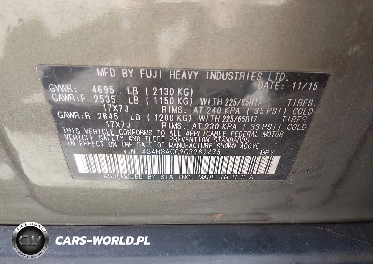 2016 Subaru Outback 2.5I Premium VIN:4S4BSACC2G3262475 - 9