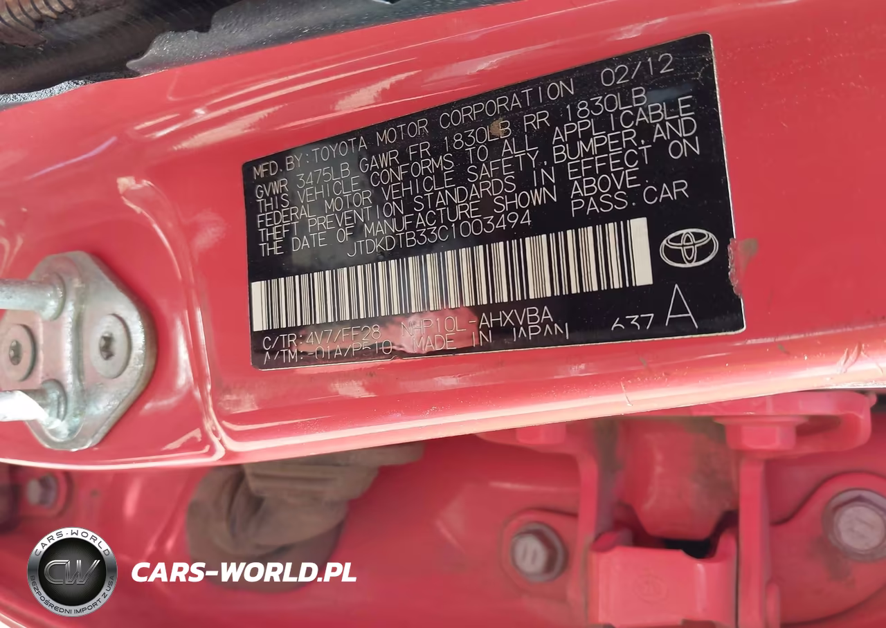 2012 Toyota Prius C Two VIN:JTDKDTB33C1003494 - 9