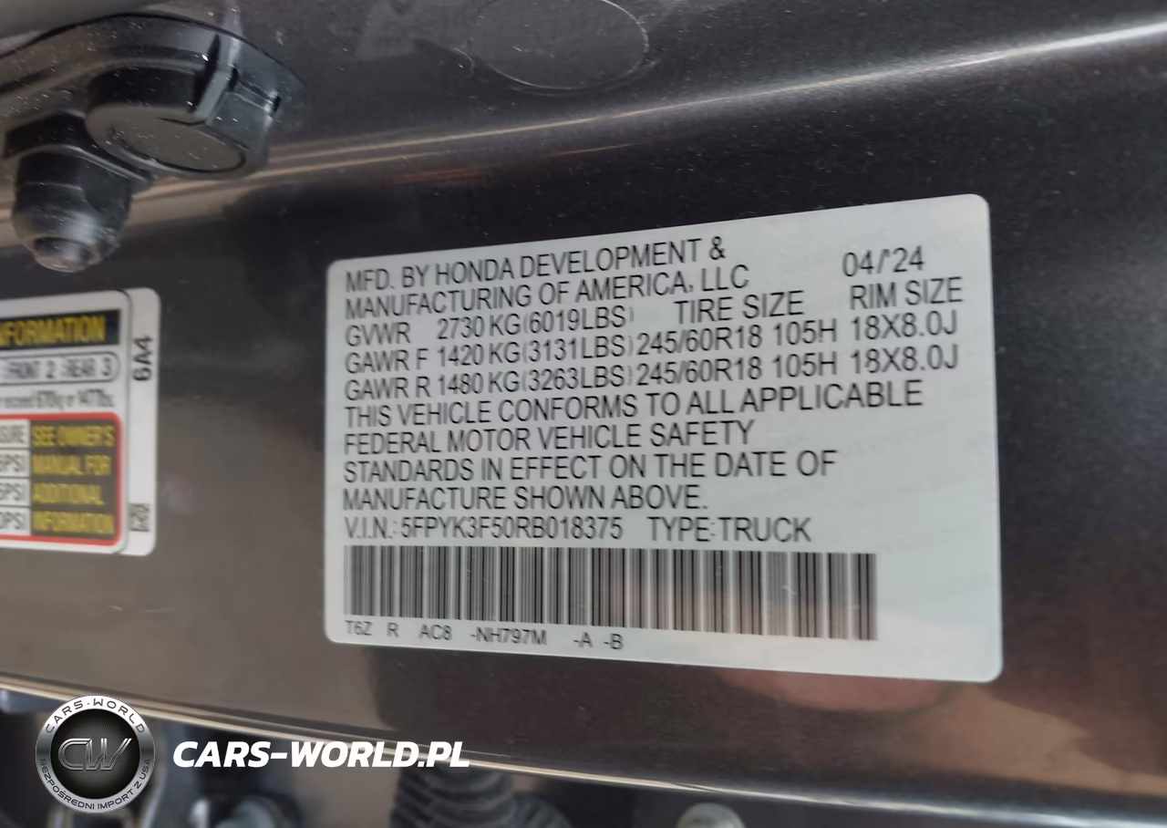 2024 Honda Ridgeline Rtl VIN:5FPYK3F50RB018375 - 9