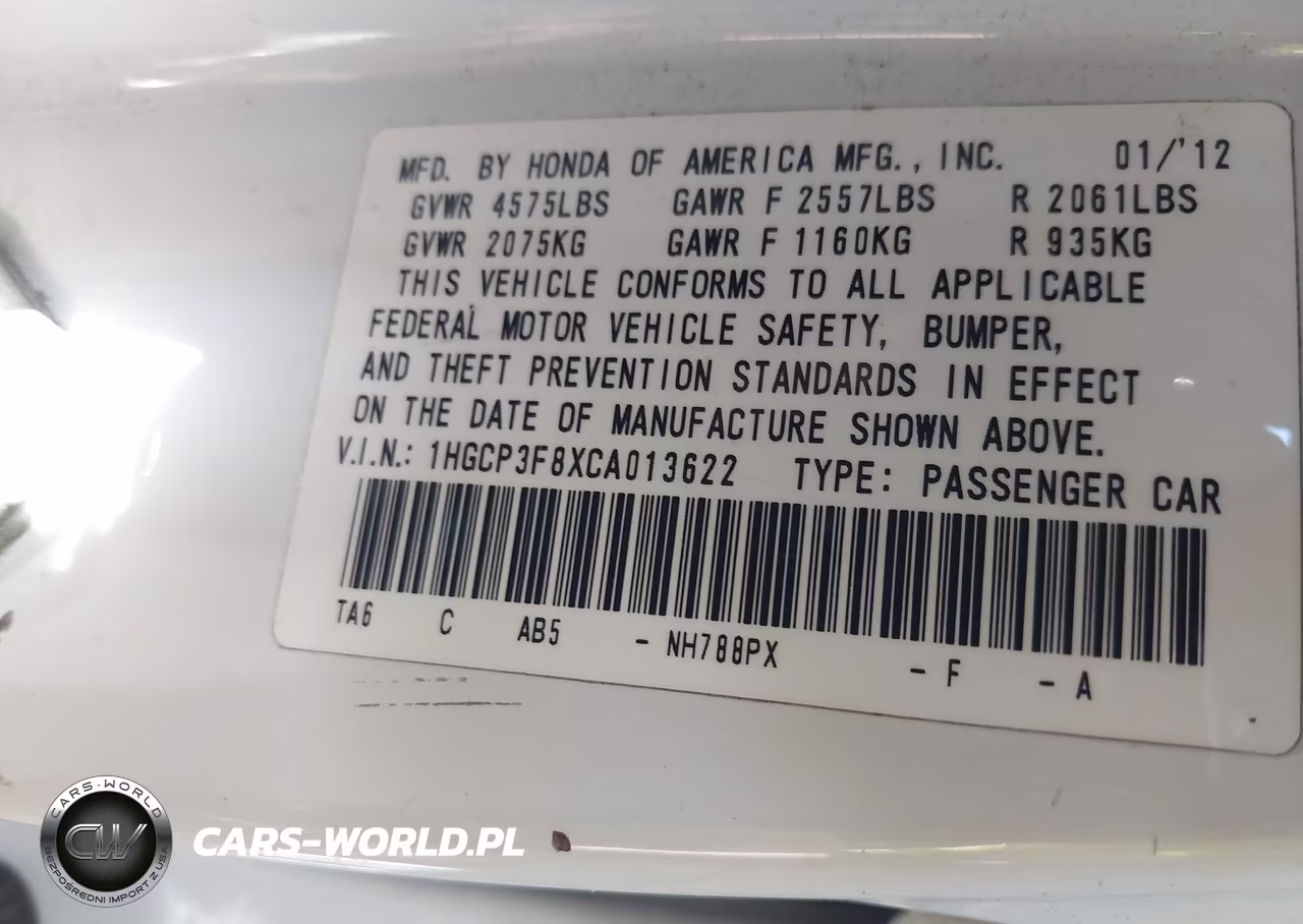 2012 Honda Accord 3.5 Ex-L VIN:1HGCP3F8XCA013622 - 9