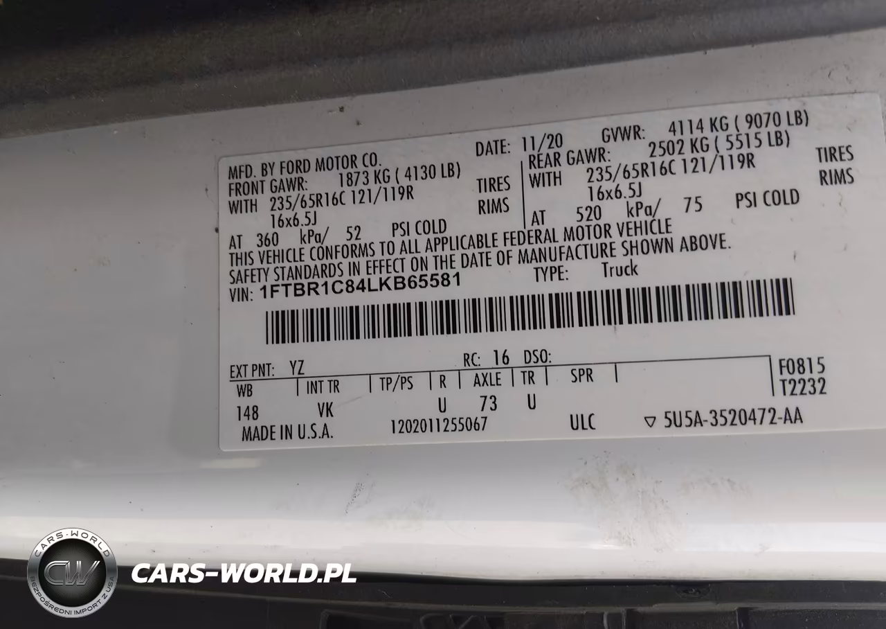 2020 Ford Transit-250 VIN:1FTBR1C84LKB65581 - 9