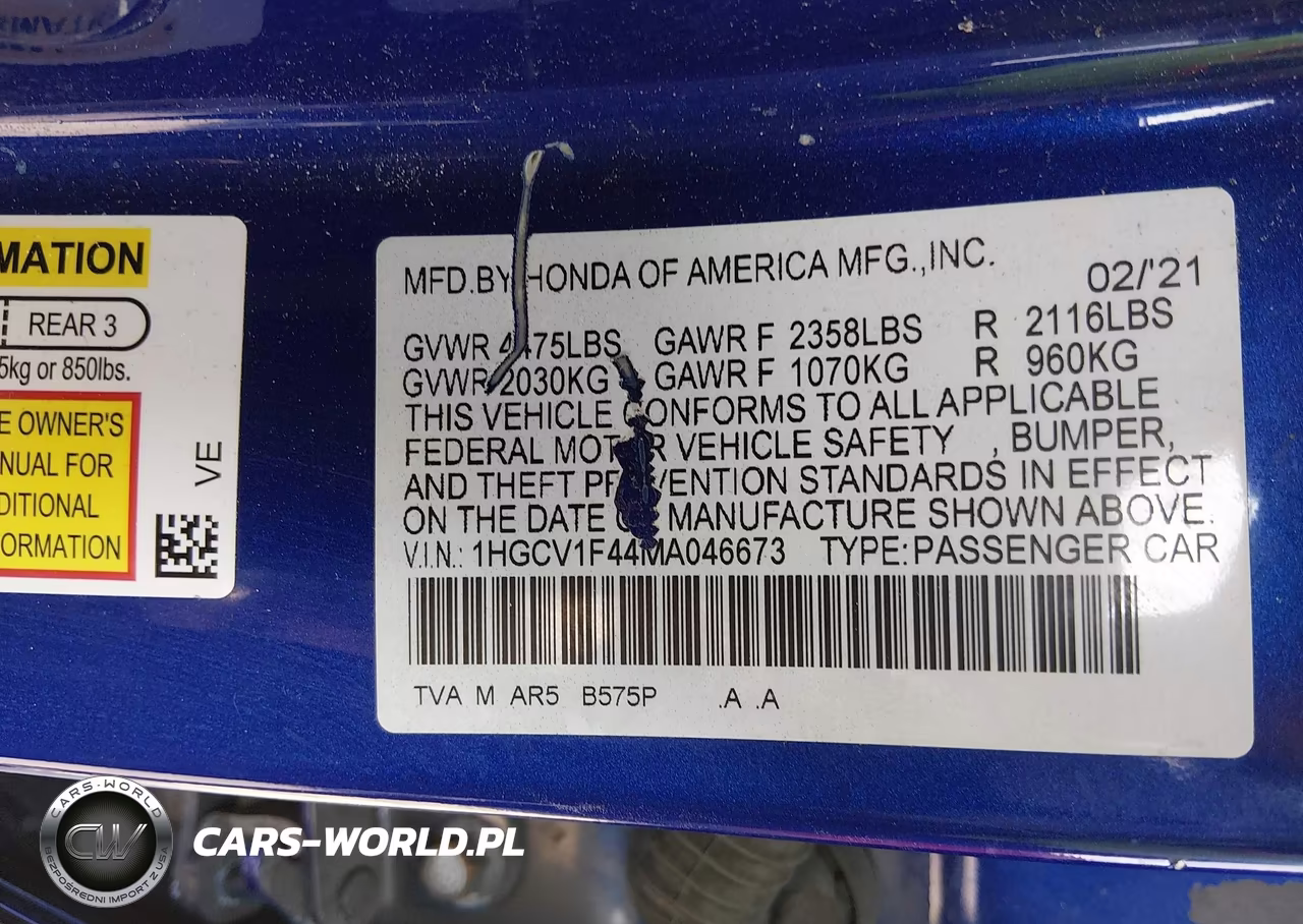 2021 Honda Accord Sport Special Edition VIN:1HGCV1F44MA046673 - 9