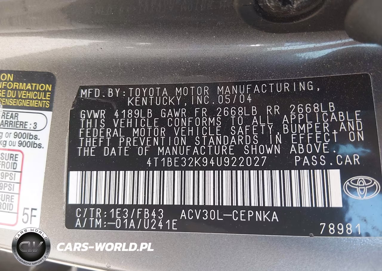 2004 Toyota Camry Le VIN:4T1BE32K94U922027 - 9