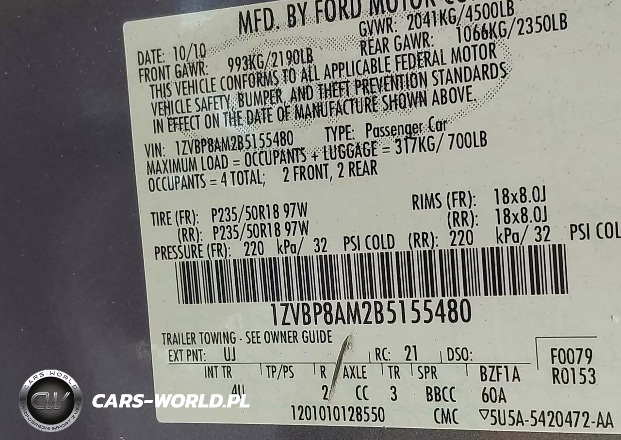 2011 Ford Mustang V6 Premium VIN:1ZVBP8AM2B5155480 - 9