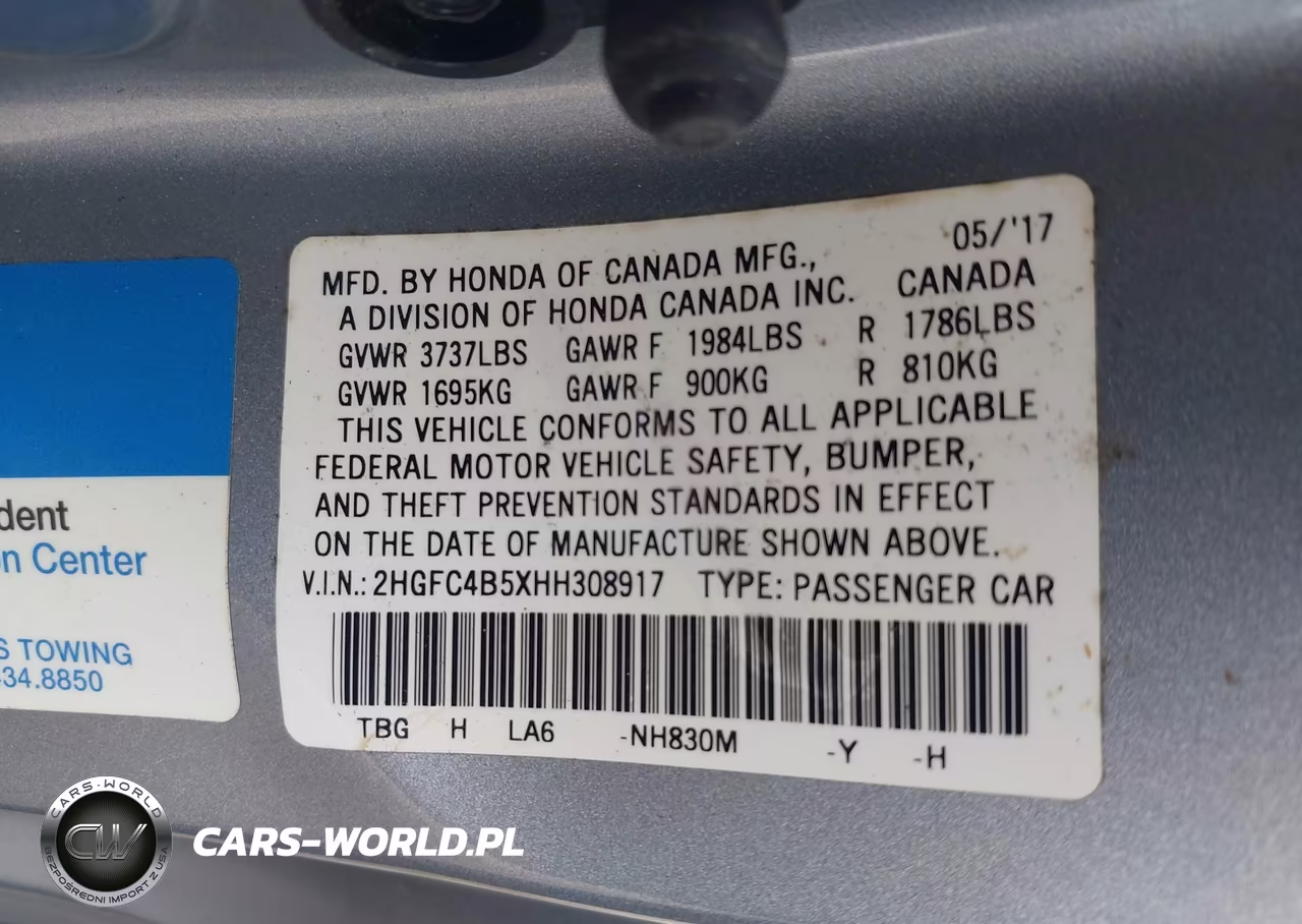 2017 Honda Civic Lx VIN:2HGFC4B5XHH308917 - 9