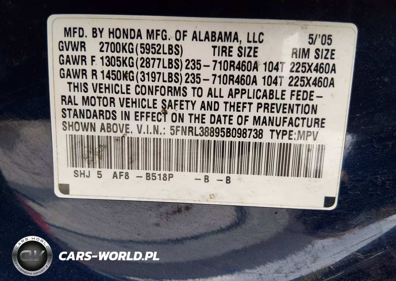 2005 Honda Odyssey Touring VIN:5FNRL38895B098738 - 9