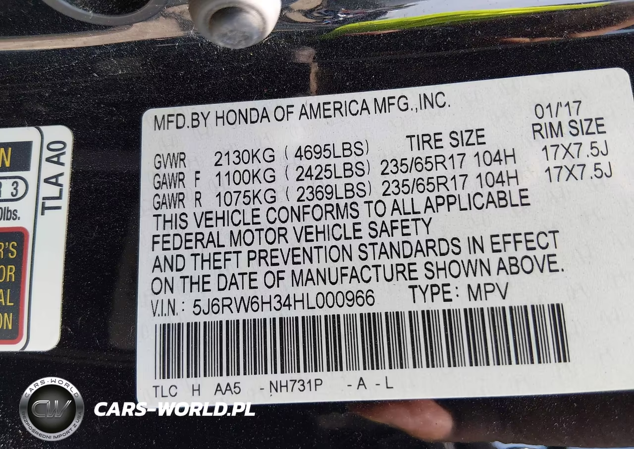 2017 Honda Cr-V Lx VIN:5J6RW6H34HL000966 - 9