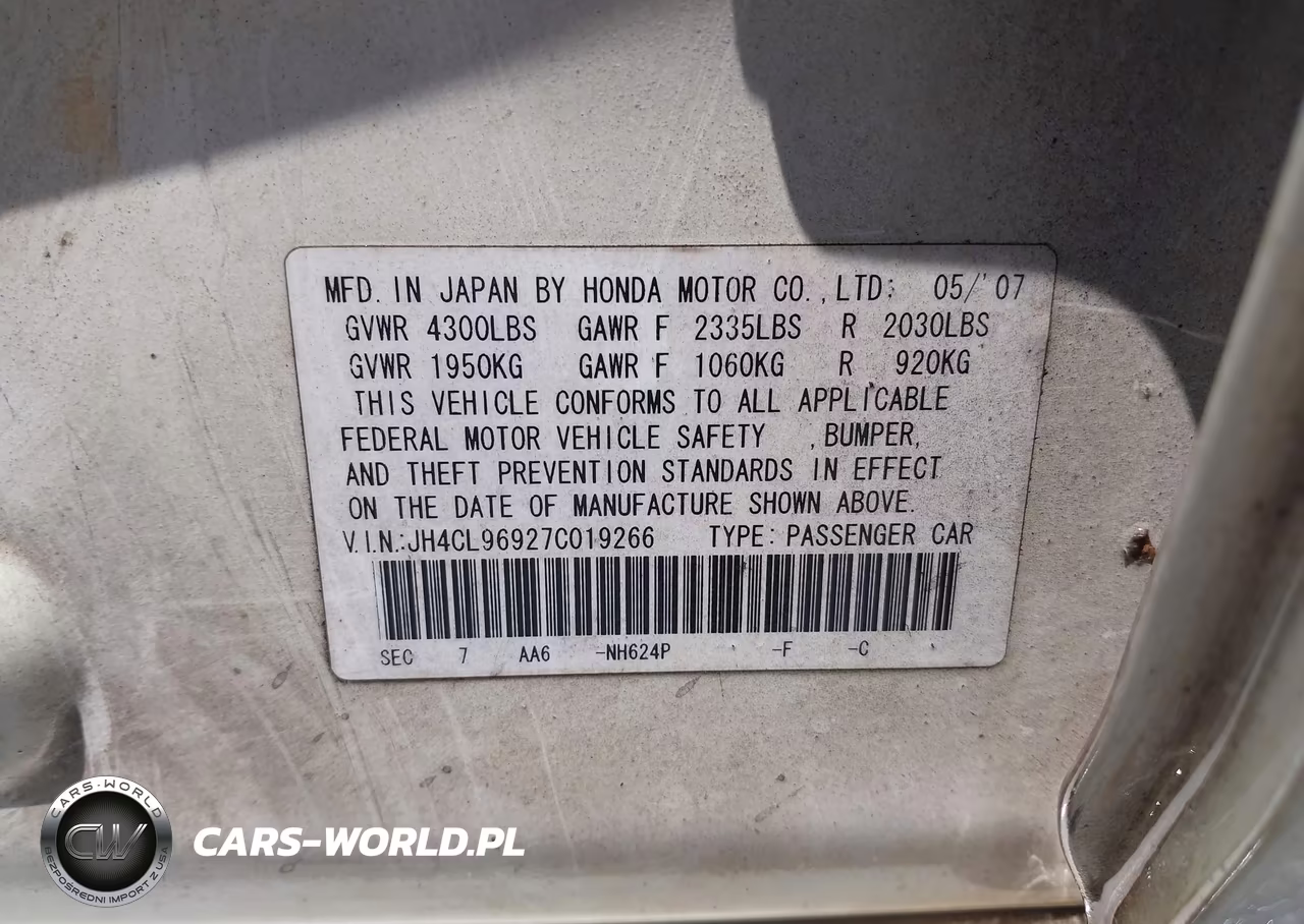 2007 Acura Tsx VIN:JH4CL96927C019266 - 9