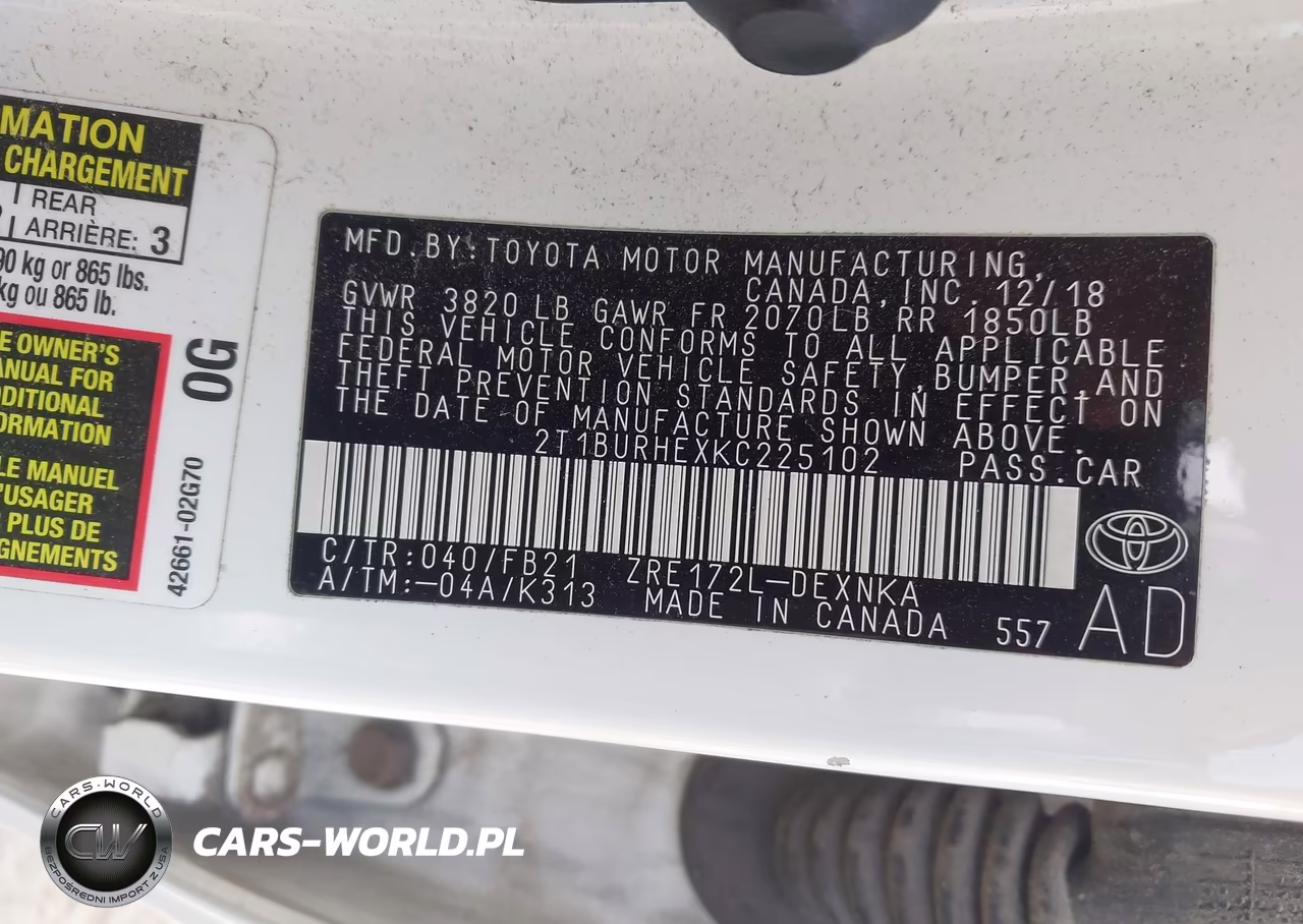 2019 Toyota Corolla Le VIN:2T1BURHEXKC225102 - 9