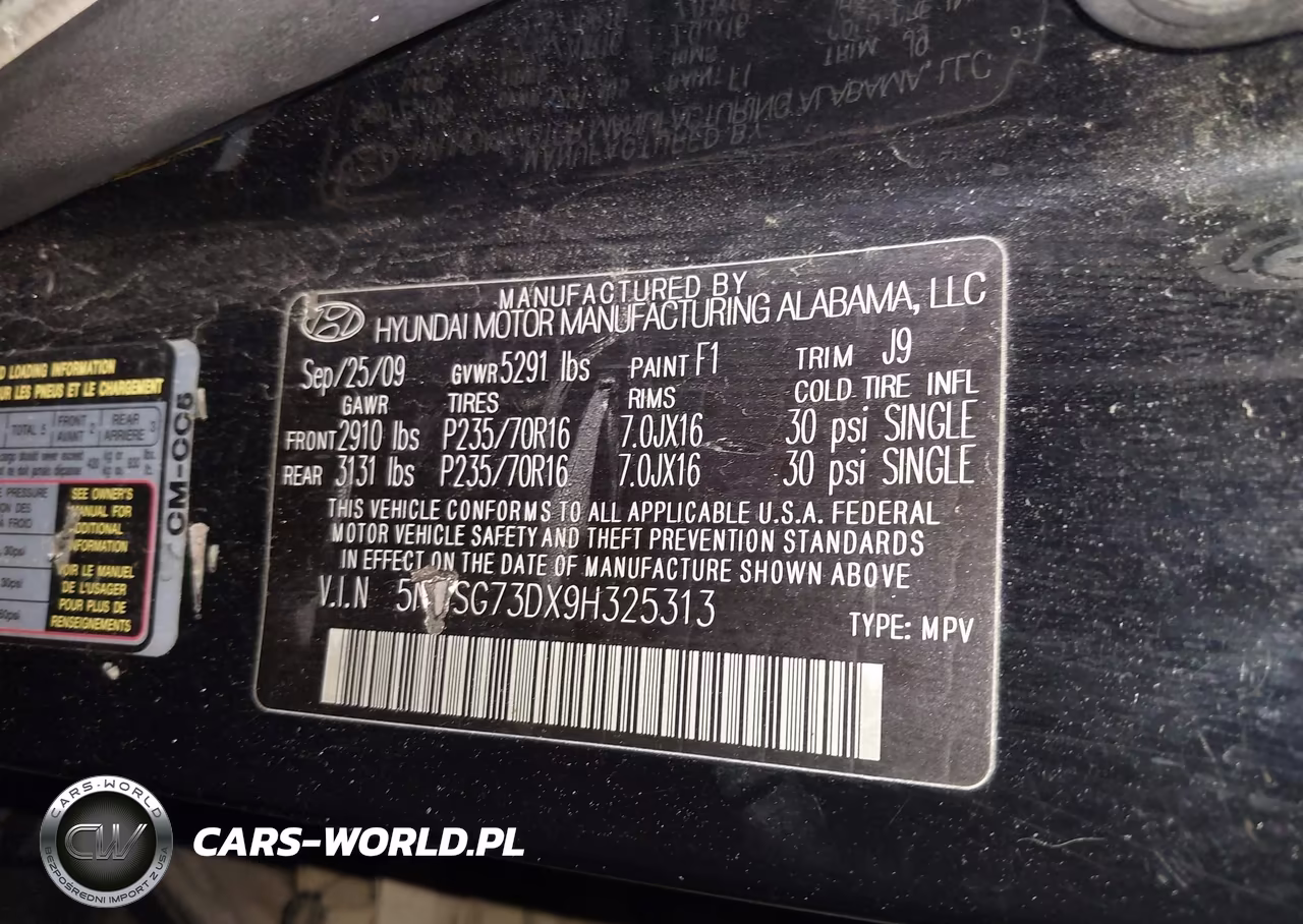 2009 Hyundai Santa Fe Gls VIN:5NMSG73DX9H325313 - 9
