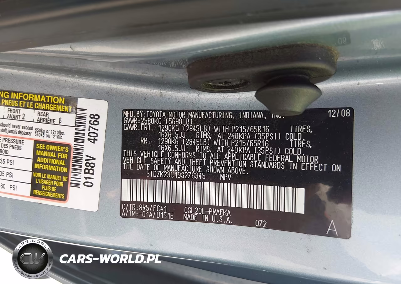 2009 Toyota Sienna Le VIN:5TDZK23C19S276345 - 9