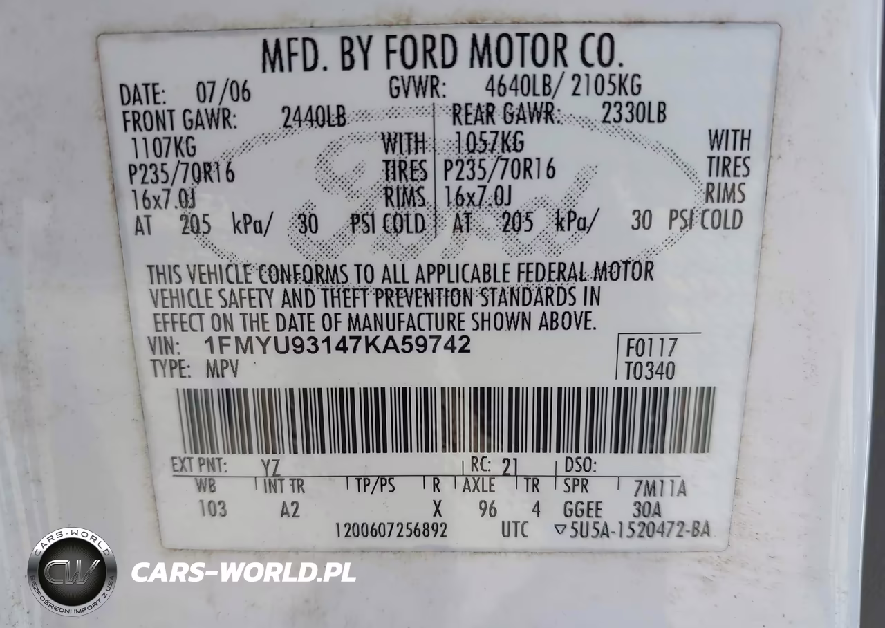 2007 Ford Escape Xlt-Xlt Sport VIN:1FMYU93147KA59742 - 9