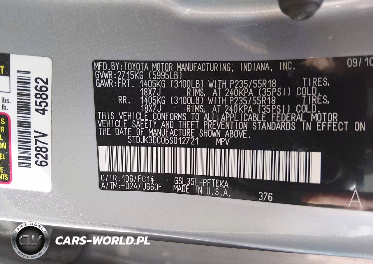 2011 Toyota Sienna Le VIN:5TDJK3DC0BS012721 - 9