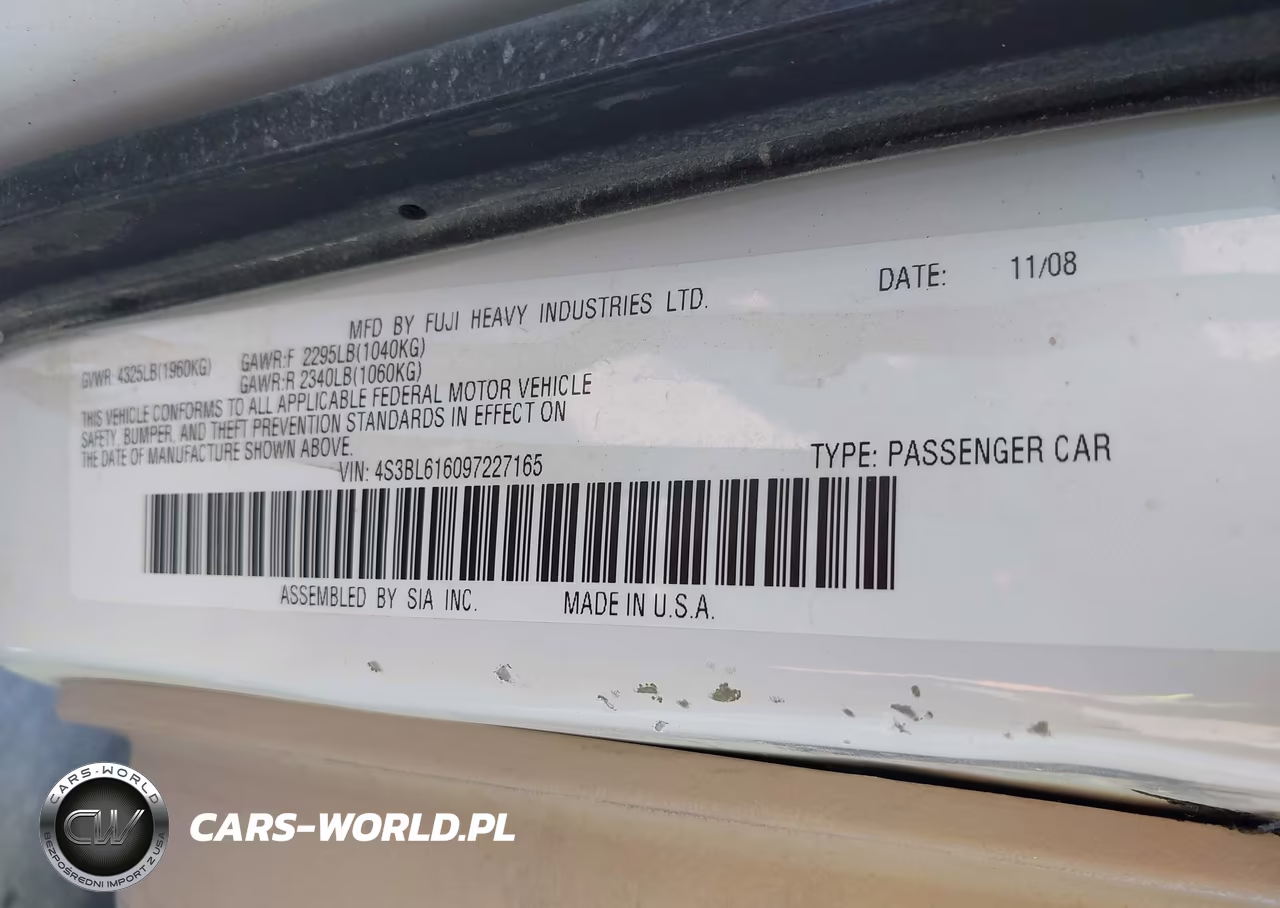 2009 Subaru Legacy 2.5I VIN:4S3BL616097227165 - 9