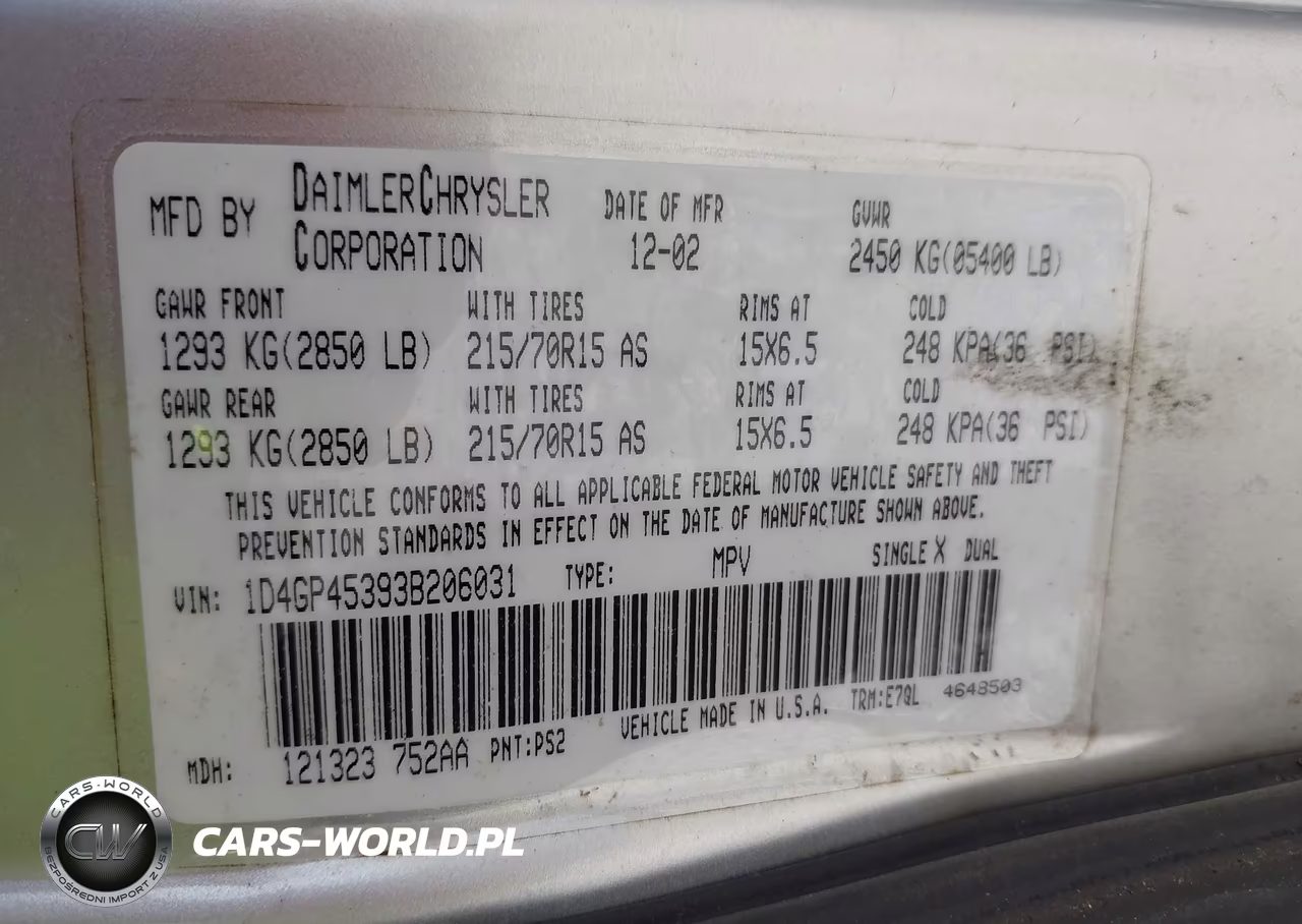 2003 Dodge Caravan Sport VIN:1D4GP45393B206031 - 9