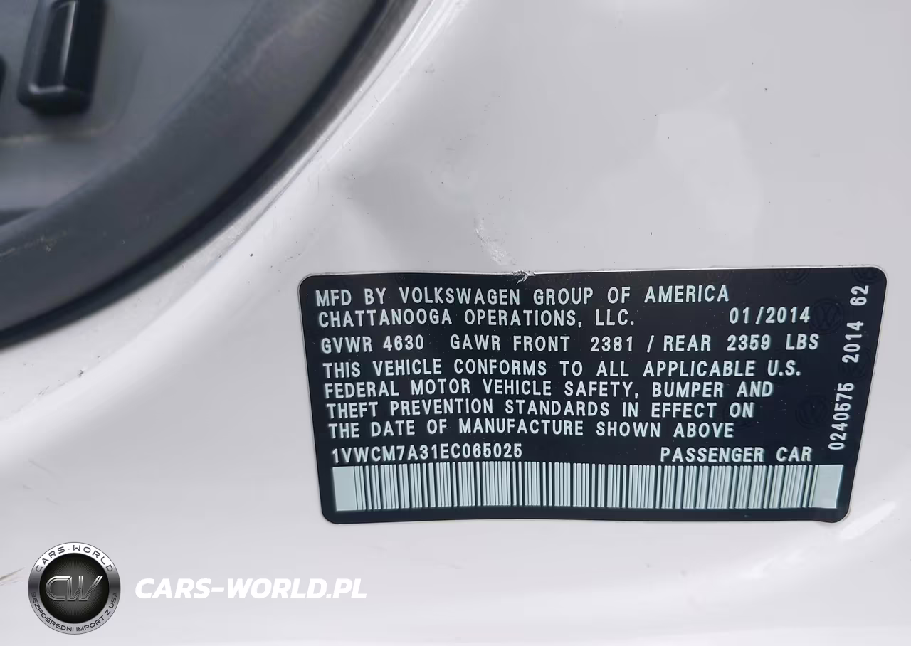 2014 Volkswagen Passat 3.6L V6 Sel Premium VIN:1VWCM7A31EC065025 - 9