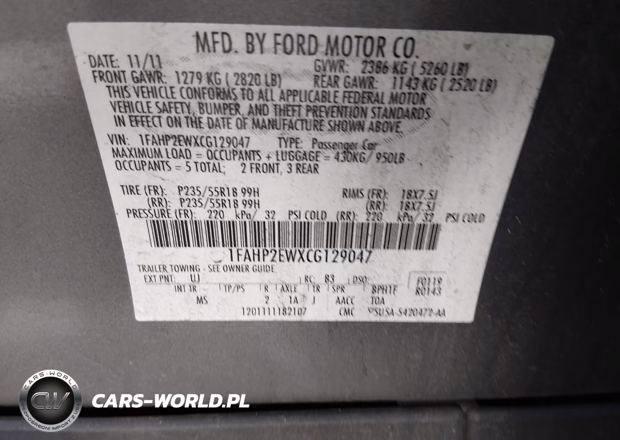 2012 Ford Taurus Sel VIN:1FAHP2EWXCG129047 - 9