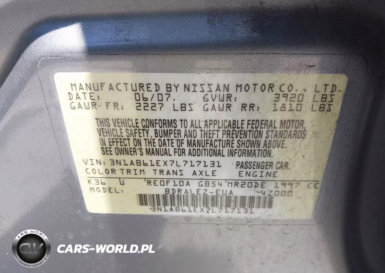 2007 Nissan Sentra 2.0S VIN:3N1AB61EX7L717131 - 9