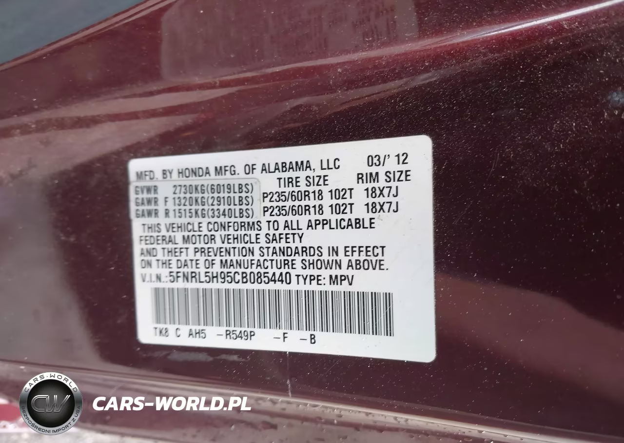 2012 Honda Odyssey Touring-Touring Elite VIN:5FNRL5H95CB085440 - 9