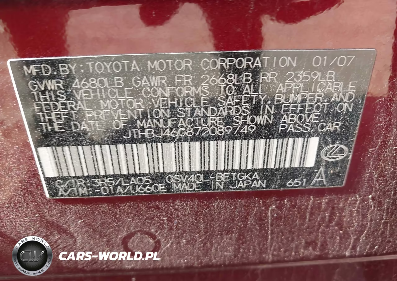 2007 Lexus Es 350 VIN:JTHBJ46G872089749 - 9