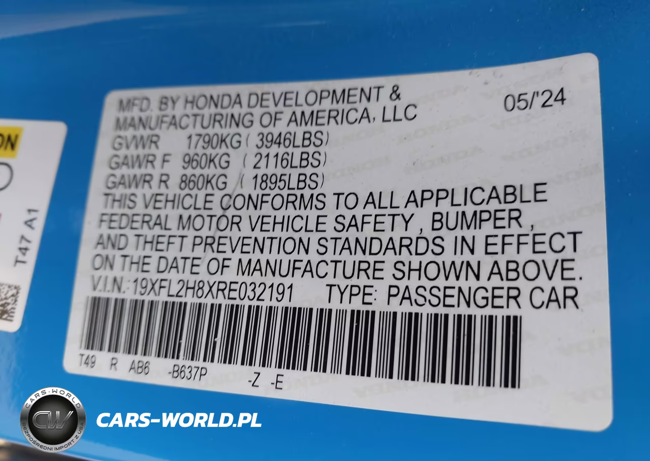 2024 Honda Civic Sport VIN:19XFL2H8XRE032191 - 9