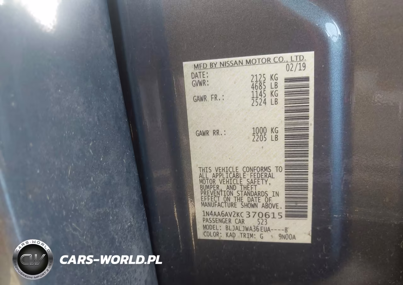 2019 Nissan Maxima 3.5 Sv VIN:1N4AA6AV2KC370615 - 9