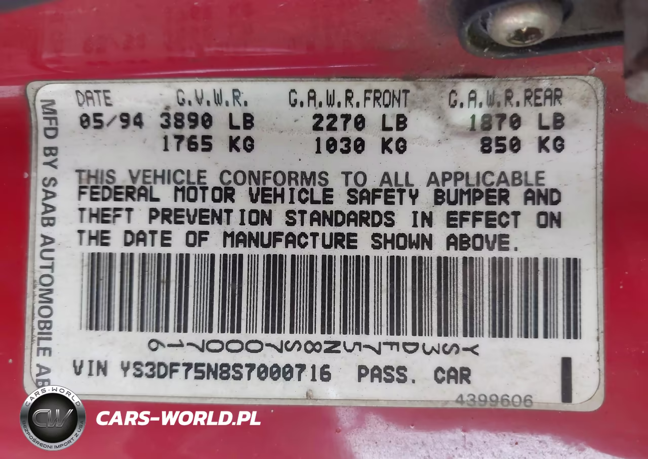 1995 Saab 900 Se Turbo VIN:YS3DF75N8S7000716 - 9