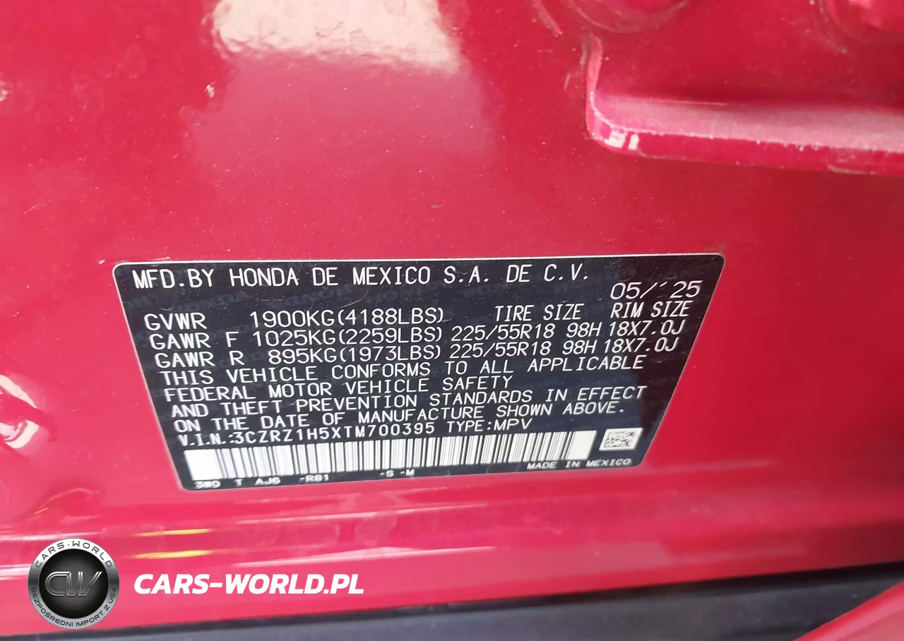 2026 Honda Hr-V 2Wd Sport VIN:3CZRZ1H5XTM700395 - 9