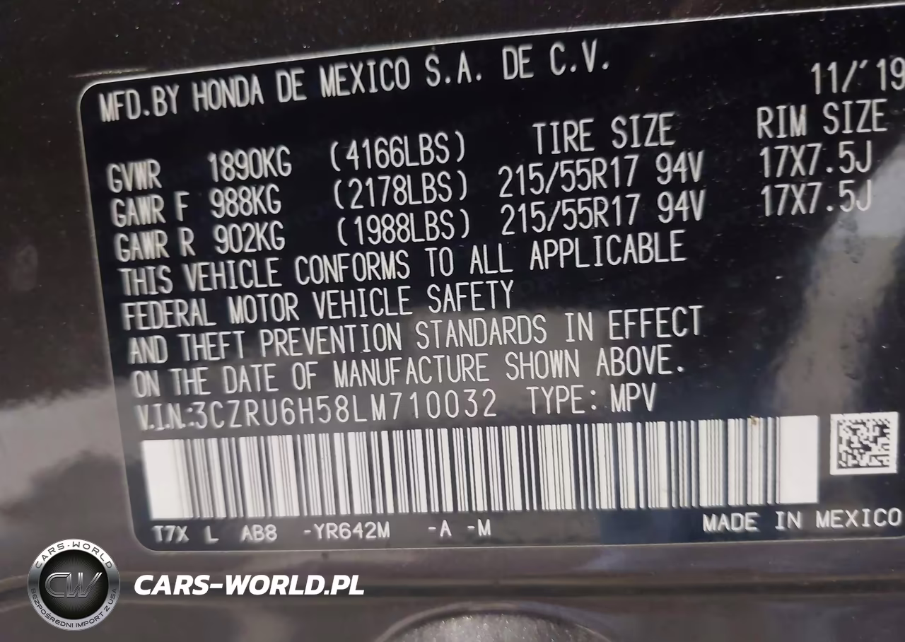 2020 Honda Hr-V Awd Ex VIN:3CZRU6H58LM710032 - 9