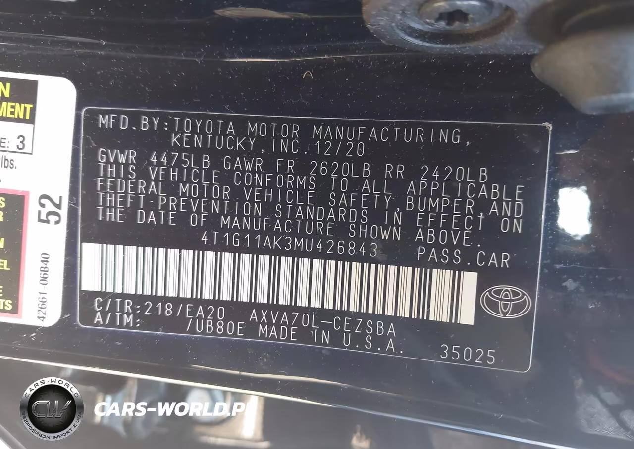 2021 Toyota Camry Se VIN:4T1G11AK3MU426843 - 9