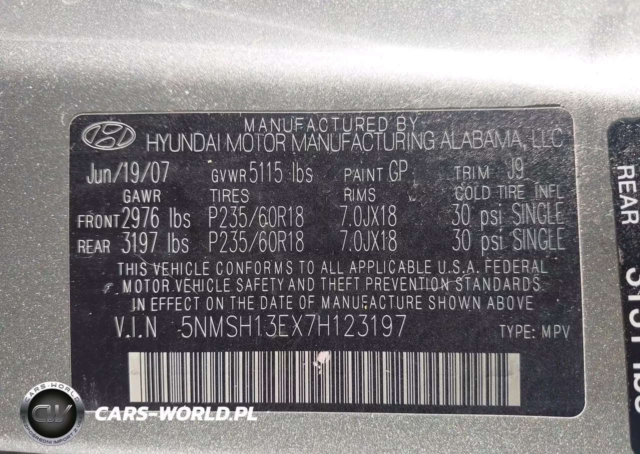 2007 Hyundai Santa Fe Limited-Se VIN:5NMSH13EX7H123197 - 9