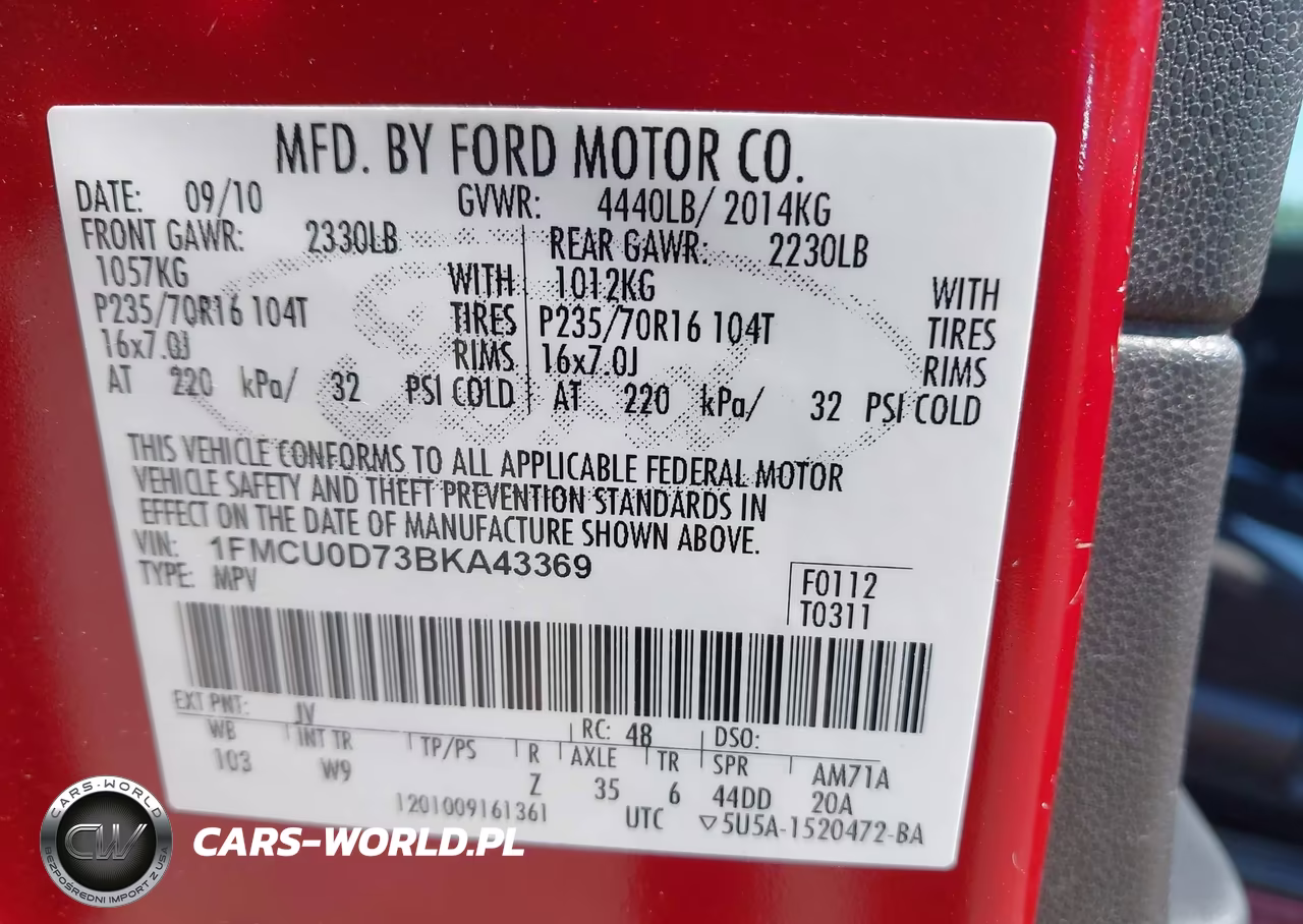 2011 Ford Escape Xlt VIN:1FMCU0D73BKA43369 - 9
