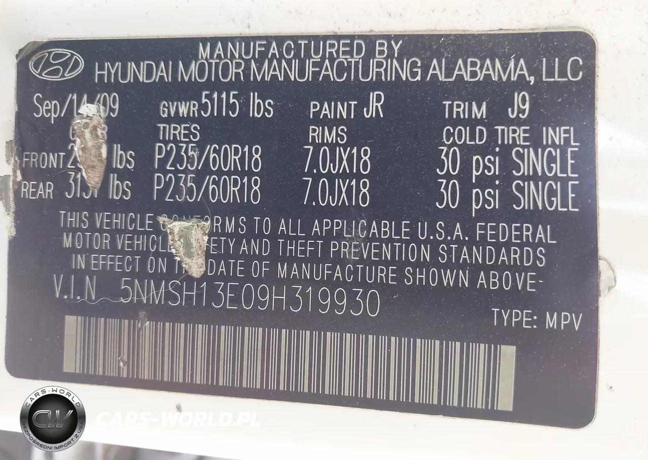 2009 Hyundai Santa Fe Limited VIN:5NMSH13E09H319930 - 9