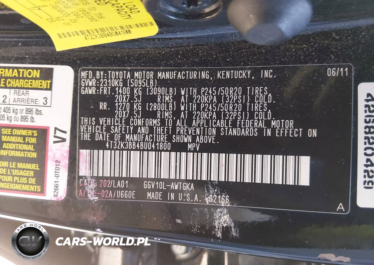 2011 Toyota Venza Base V6 VIN:4T3ZK3BB4BU041800 - 9