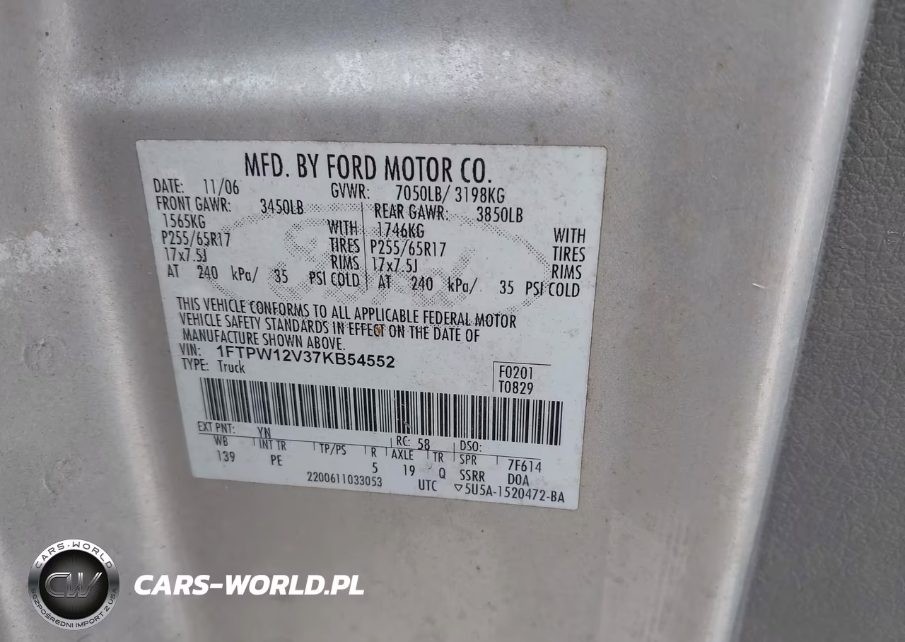 2007 Ford F-150 Lariat-Xlt VIN:1FTPW12V37KB54552 - 9