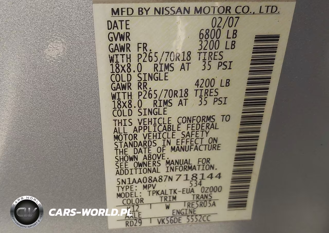 2007 Nissan Armada Se VIN:5N1AA08A87N718144 - 9