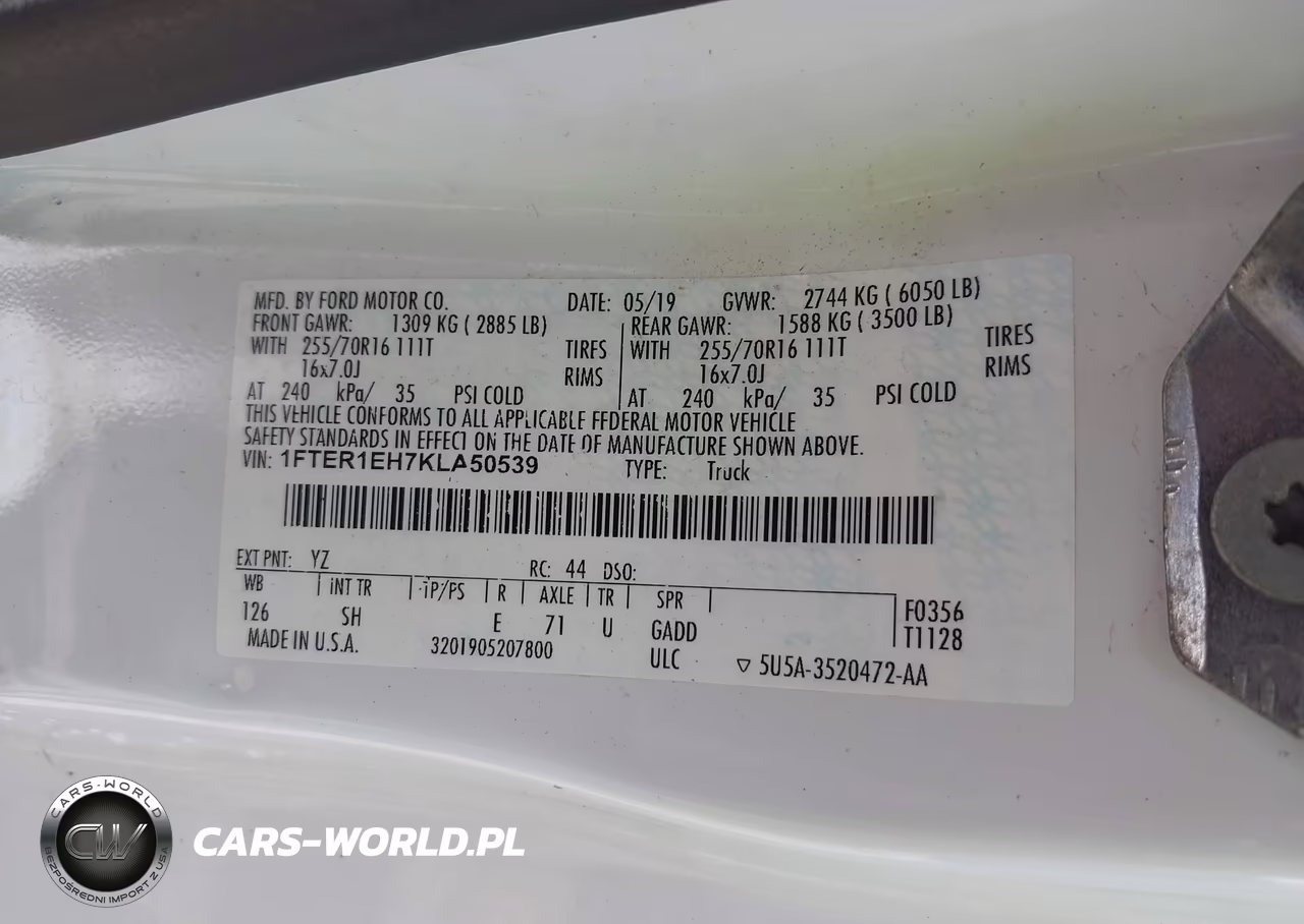 2019 Ford Ranger Xl VIN:1FTER1EH7KLA50539 - 9