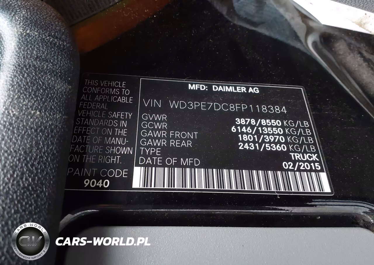2015 Mercedes-Benz Sprinter 2500 Normal Roof VIN:WD3PE7DC8FP118384 - 9