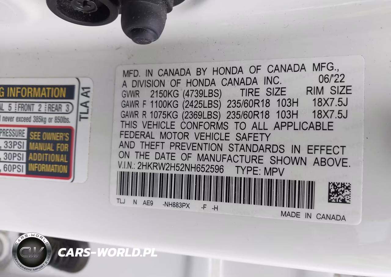 2022 Honda Cr-V Awd Ex VIN:2HKRW2H52NH652596 - 9