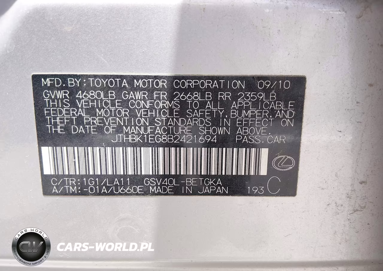 2011 Lexus Es 350 VIN:JTHBK1EG8B2421694 - 9