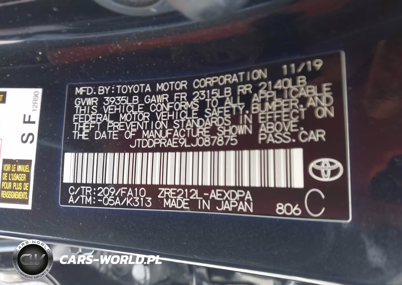 2020 Toyota Corolla L VIN:JTDDPRAE9LJ087875 - 9